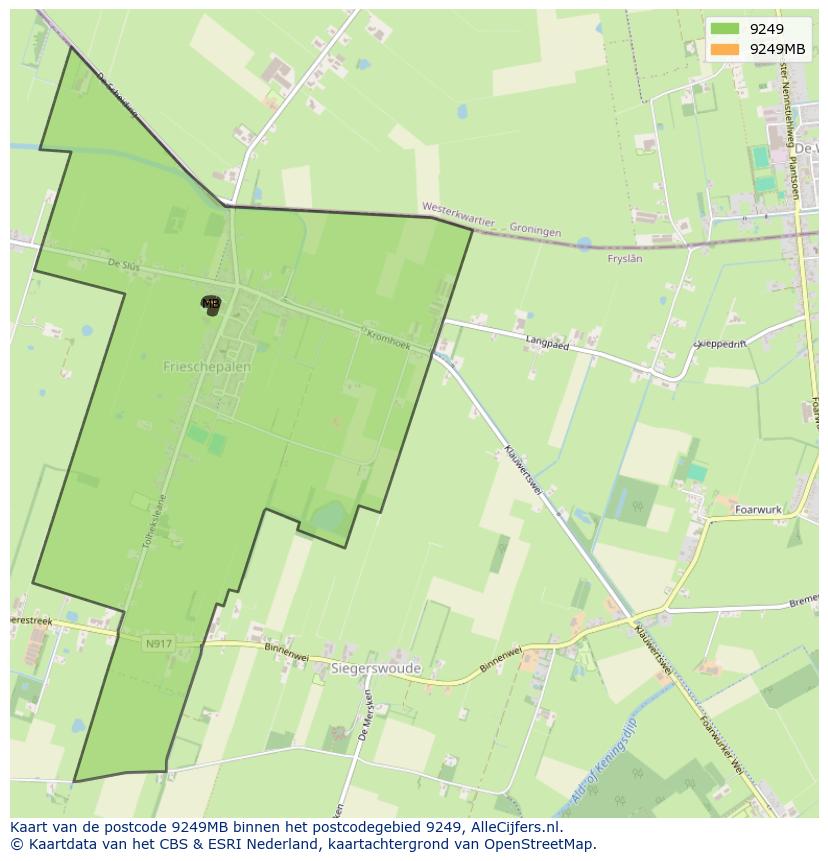 Afbeelding van het postcodegebied 9249 MB op de kaart.
