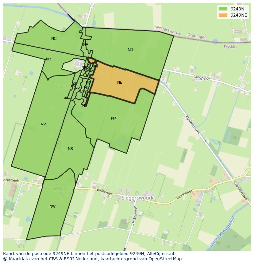 Afbeelding van het postcodegebied 9249 NE op de kaart.