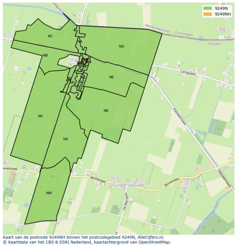 Afbeelding van het postcodegebied 9249 NH op de kaart.