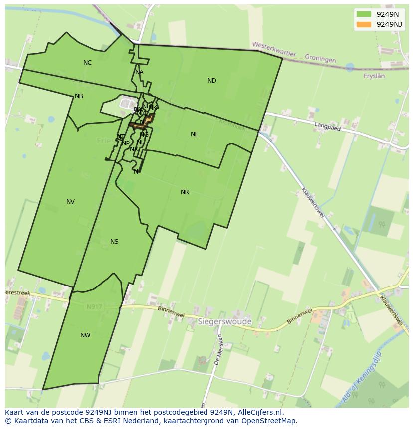 Afbeelding van het postcodegebied 9249 NJ op de kaart.