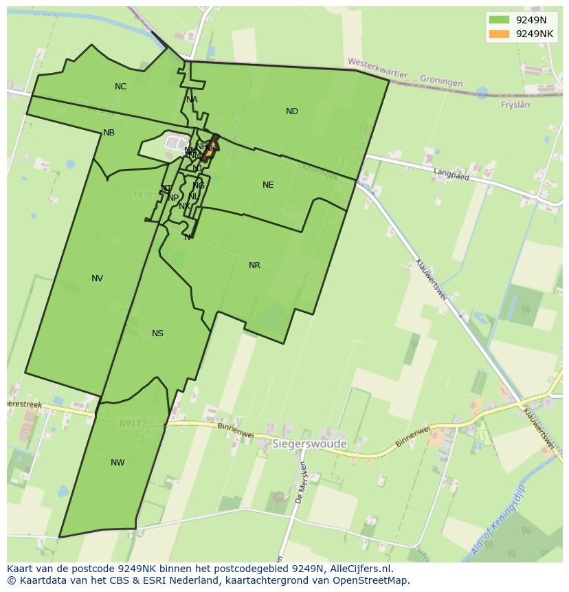 Afbeelding van het postcodegebied 9249 NK op de kaart.