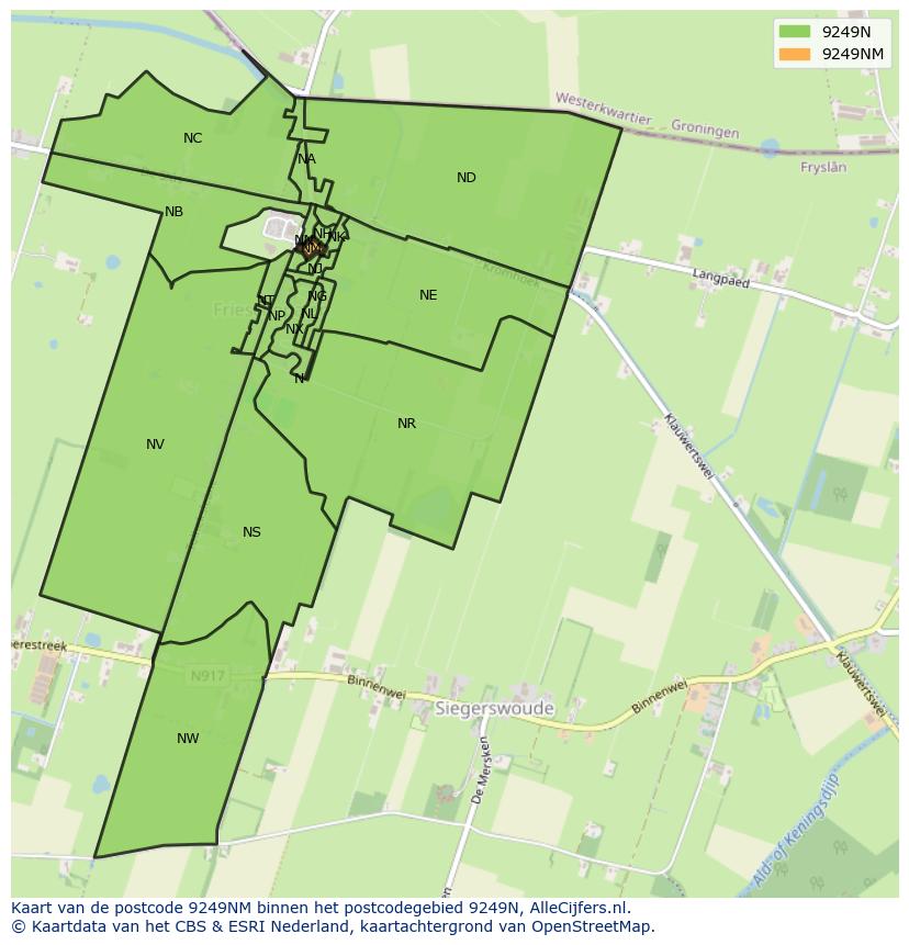 Afbeelding van het postcodegebied 9249 NM op de kaart.