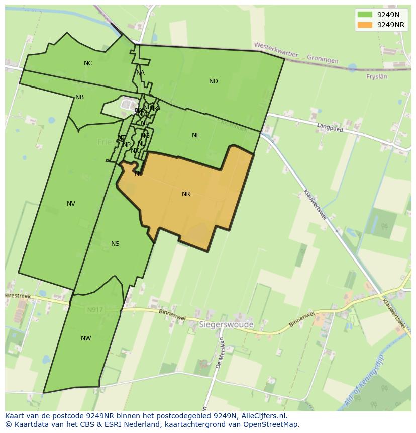 Afbeelding van het postcodegebied 9249 NR op de kaart.