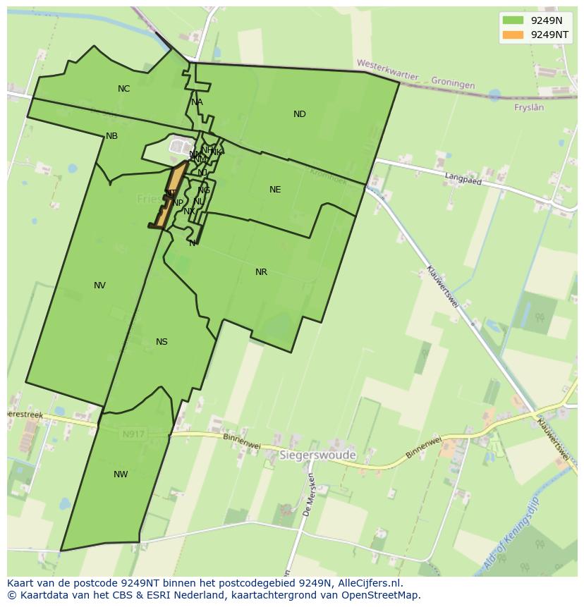 Afbeelding van het postcodegebied 9249 NT op de kaart.