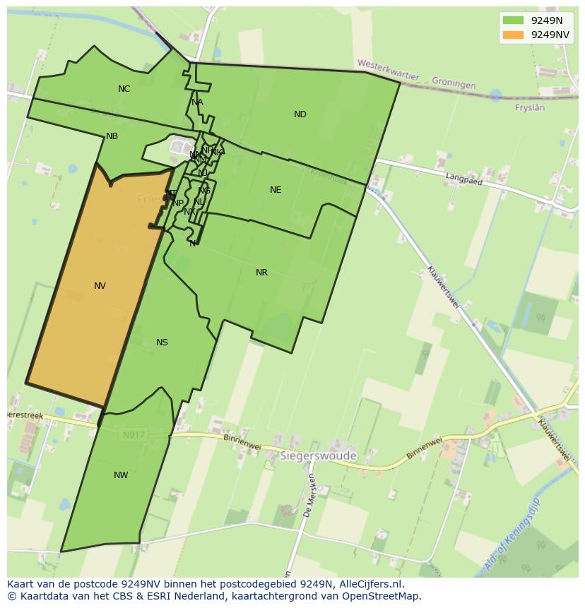 Afbeelding van het postcodegebied 9249 NV op de kaart.