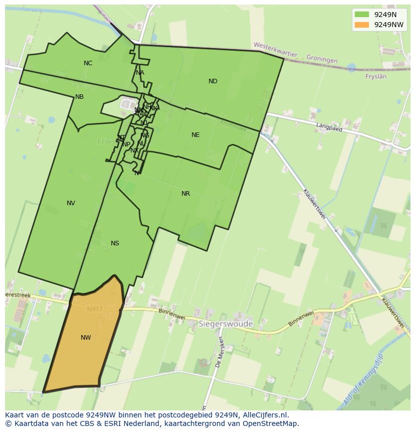 Afbeelding van het postcodegebied 9249 NW op de kaart.