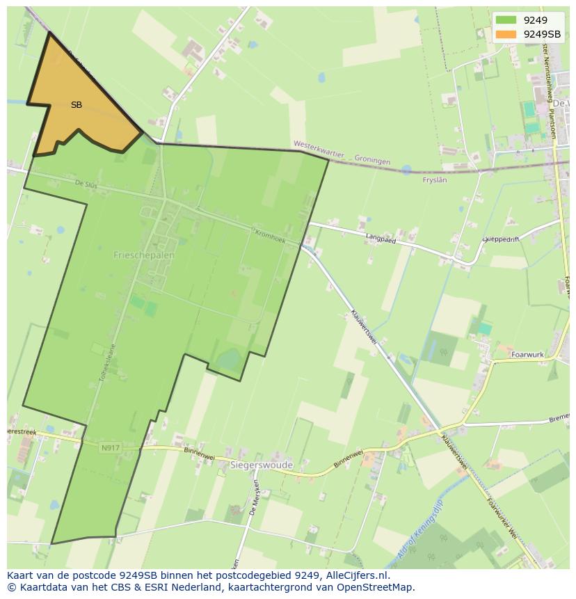 Afbeelding van het postcodegebied 9249 SB op de kaart.