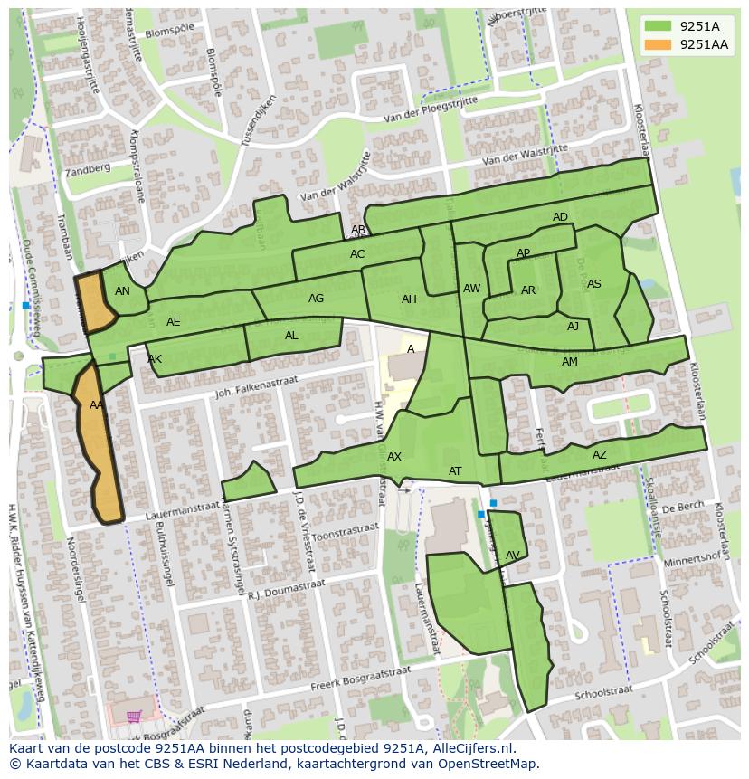 Afbeelding van het postcodegebied 9251 AA op de kaart.