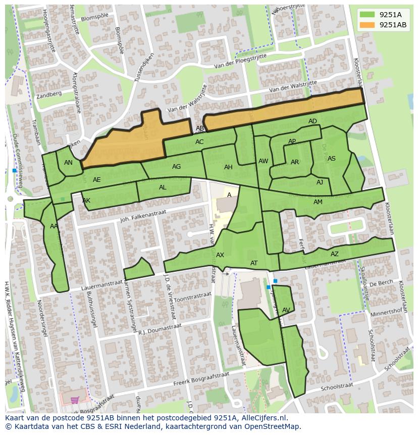 Afbeelding van het postcodegebied 9251 AB op de kaart.