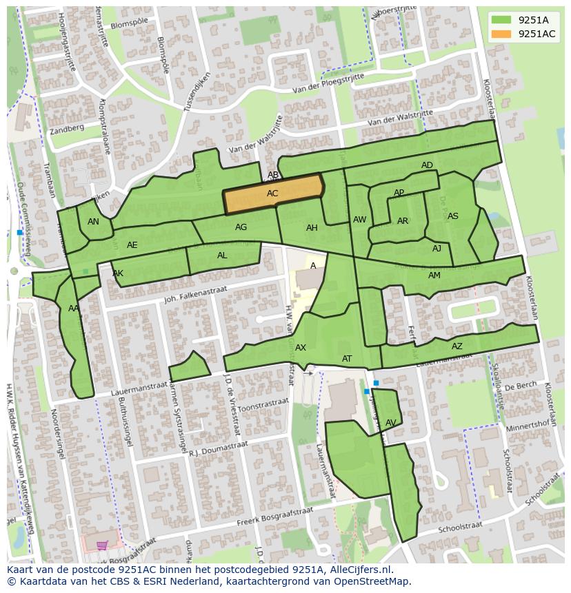 Afbeelding van het postcodegebied 9251 AC op de kaart.