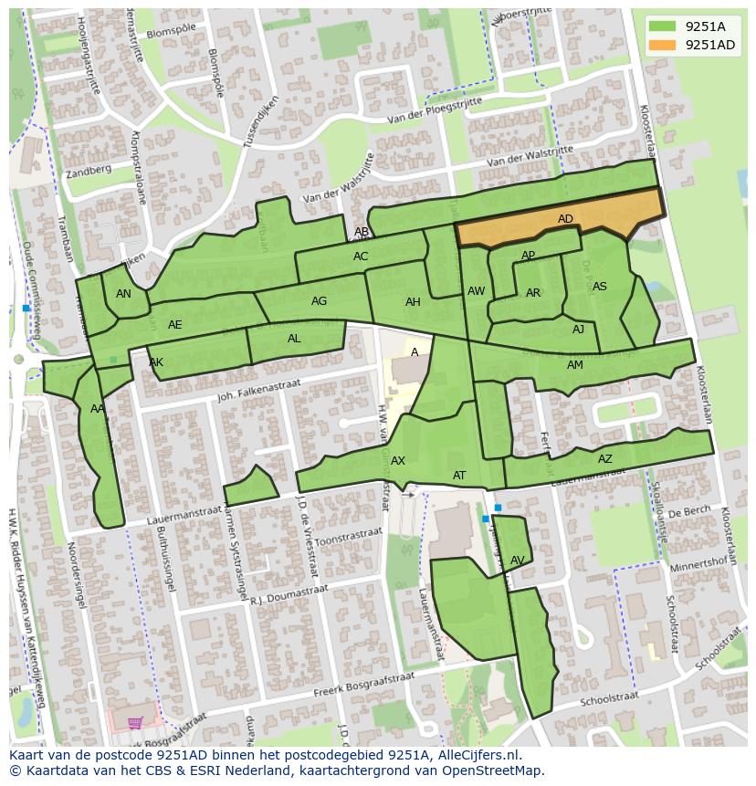 Afbeelding van het postcodegebied 9251 AD op de kaart.