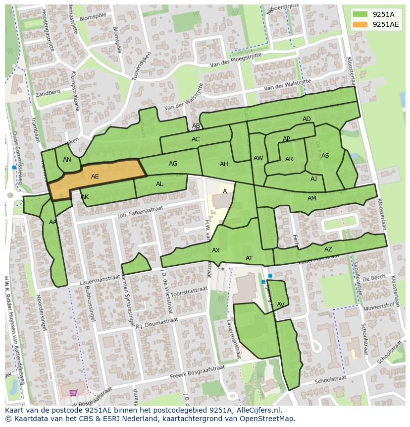 Afbeelding van het postcodegebied 9251 AE op de kaart.