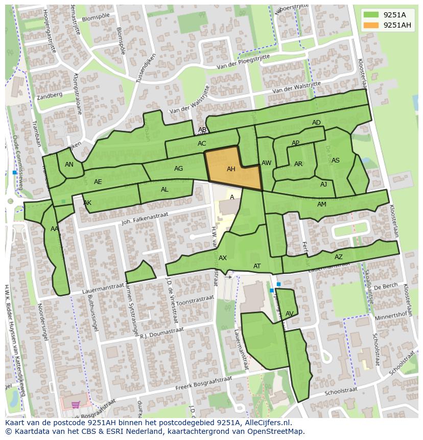 Afbeelding van het postcodegebied 9251 AH op de kaart.