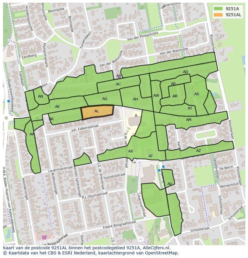 Afbeelding van het postcodegebied 9251 AL op de kaart.