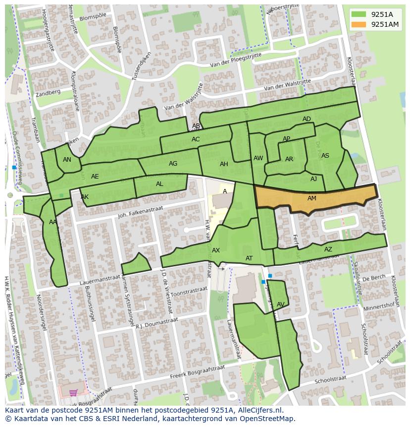 Afbeelding van het postcodegebied 9251 AM op de kaart.