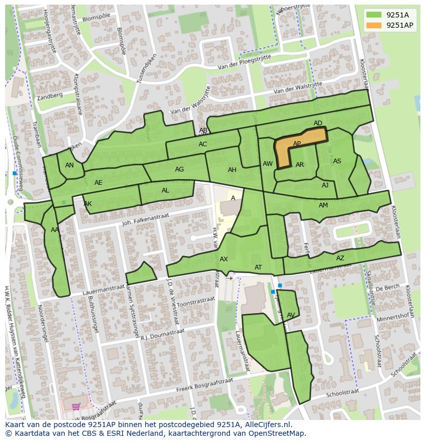 Afbeelding van het postcodegebied 9251 AP op de kaart.
