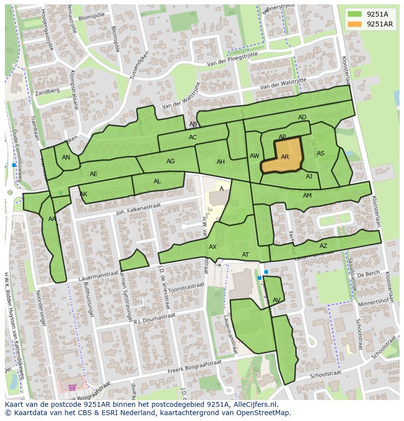 Afbeelding van het postcodegebied 9251 AR op de kaart.