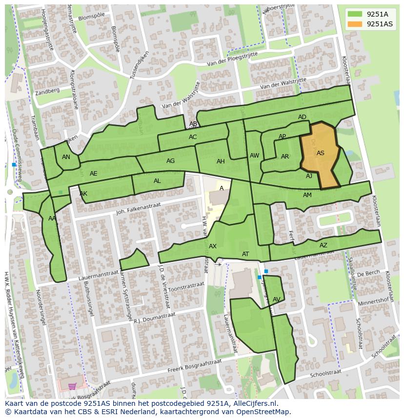 Afbeelding van het postcodegebied 9251 AS op de kaart.