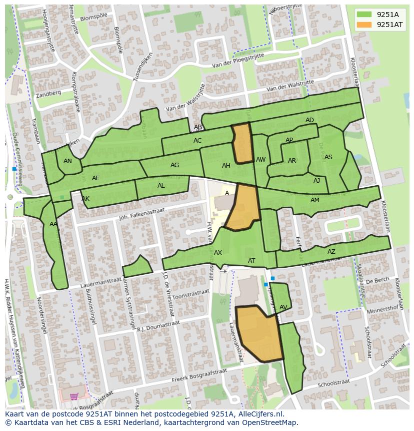 Afbeelding van het postcodegebied 9251 AT op de kaart.
