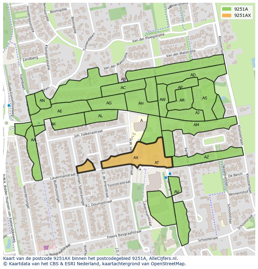 Afbeelding van het postcodegebied 9251 AX op de kaart.