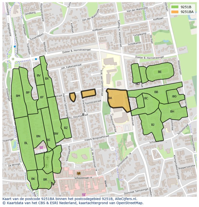 Afbeelding van het postcodegebied 9251 BA op de kaart.