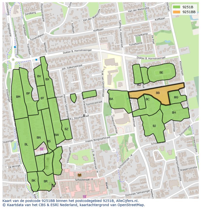Afbeelding van het postcodegebied 9251 BB op de kaart.