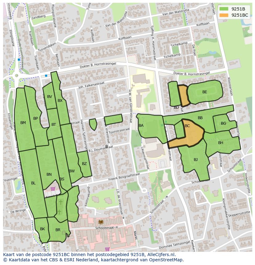 Afbeelding van het postcodegebied 9251 BC op de kaart.