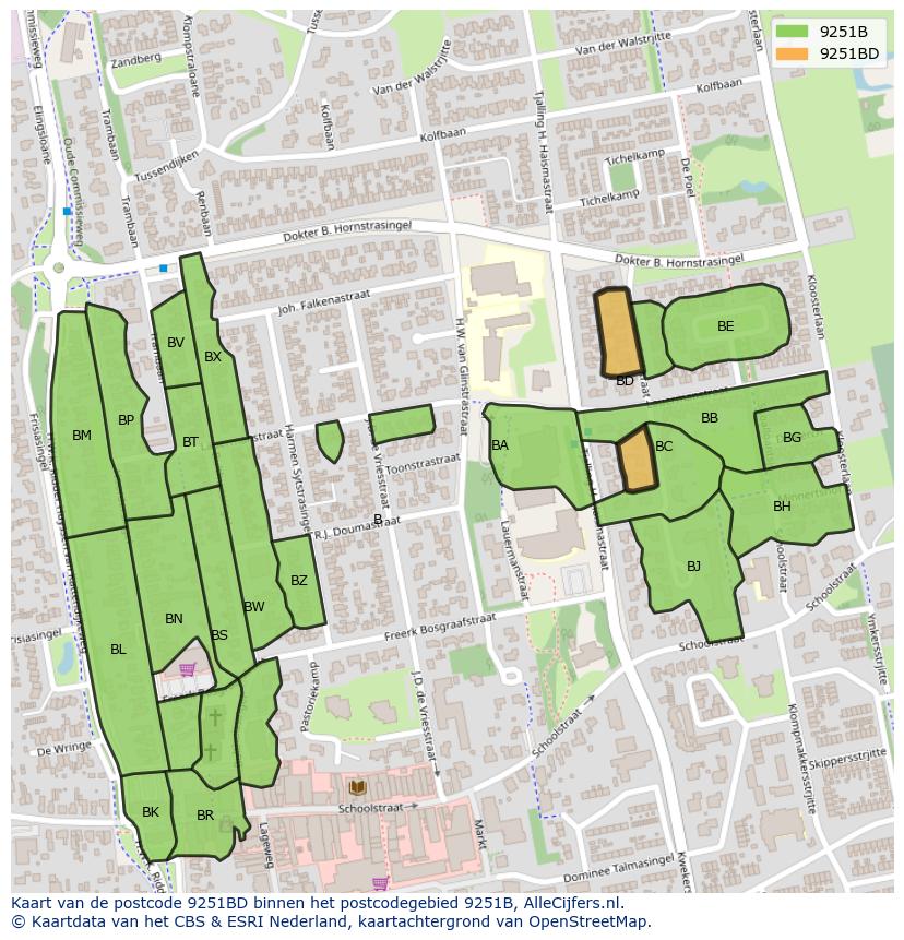 Afbeelding van het postcodegebied 9251 BD op de kaart.