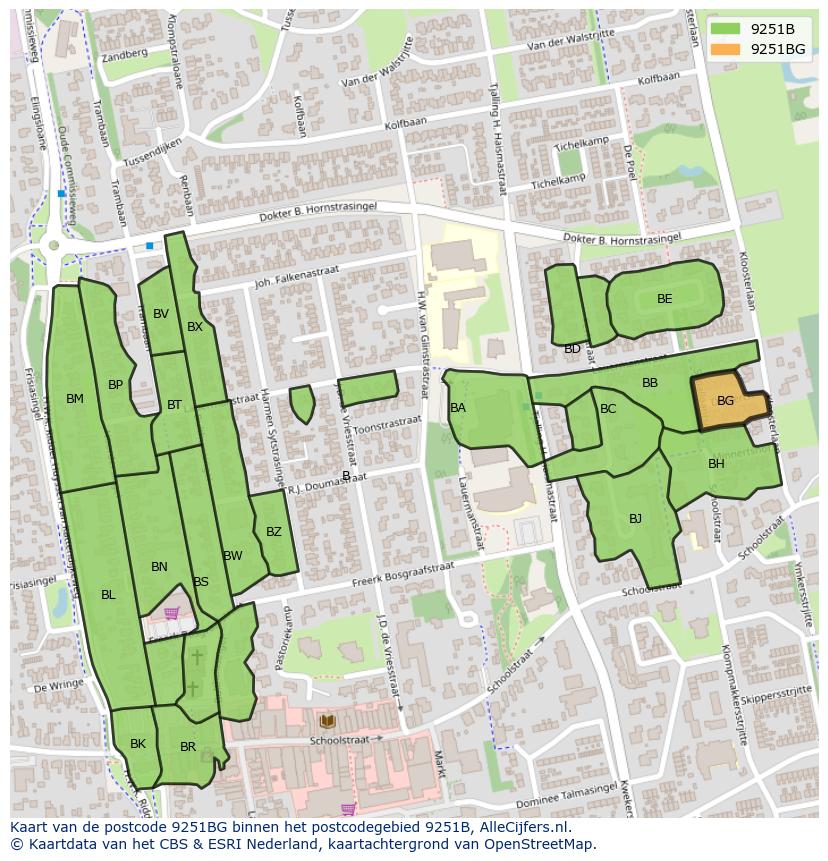 Afbeelding van het postcodegebied 9251 BG op de kaart.