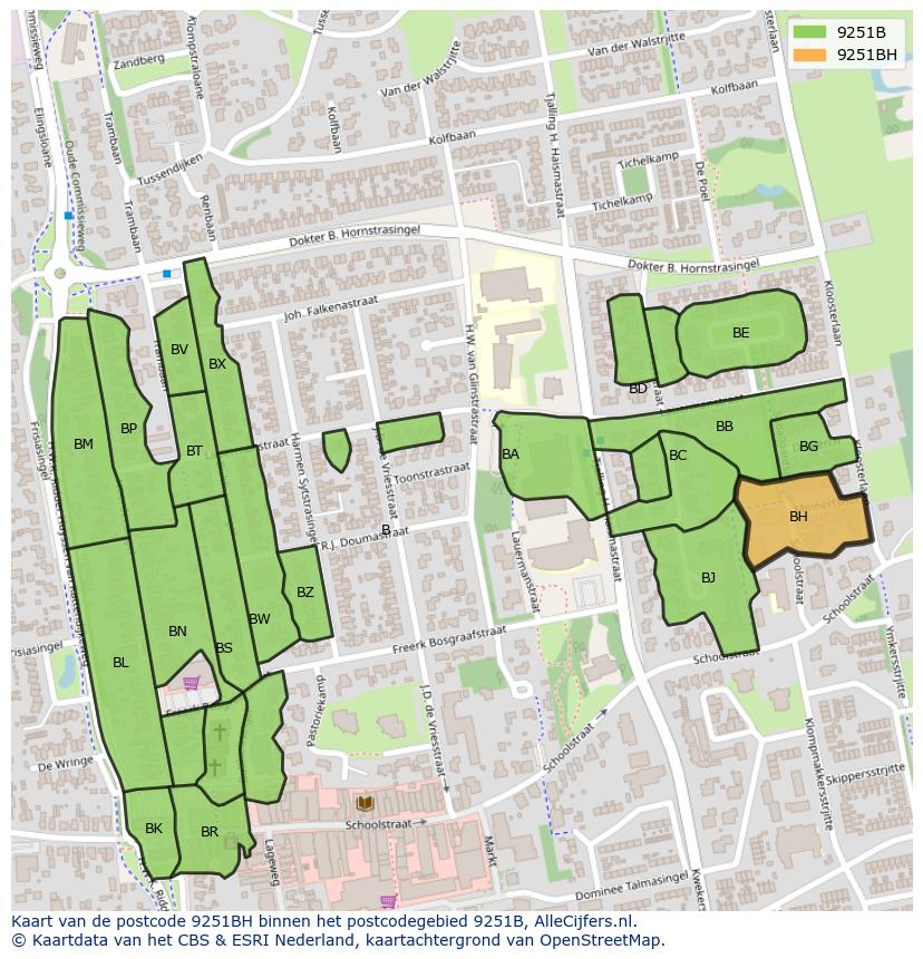 Afbeelding van het postcodegebied 9251 BH op de kaart.
