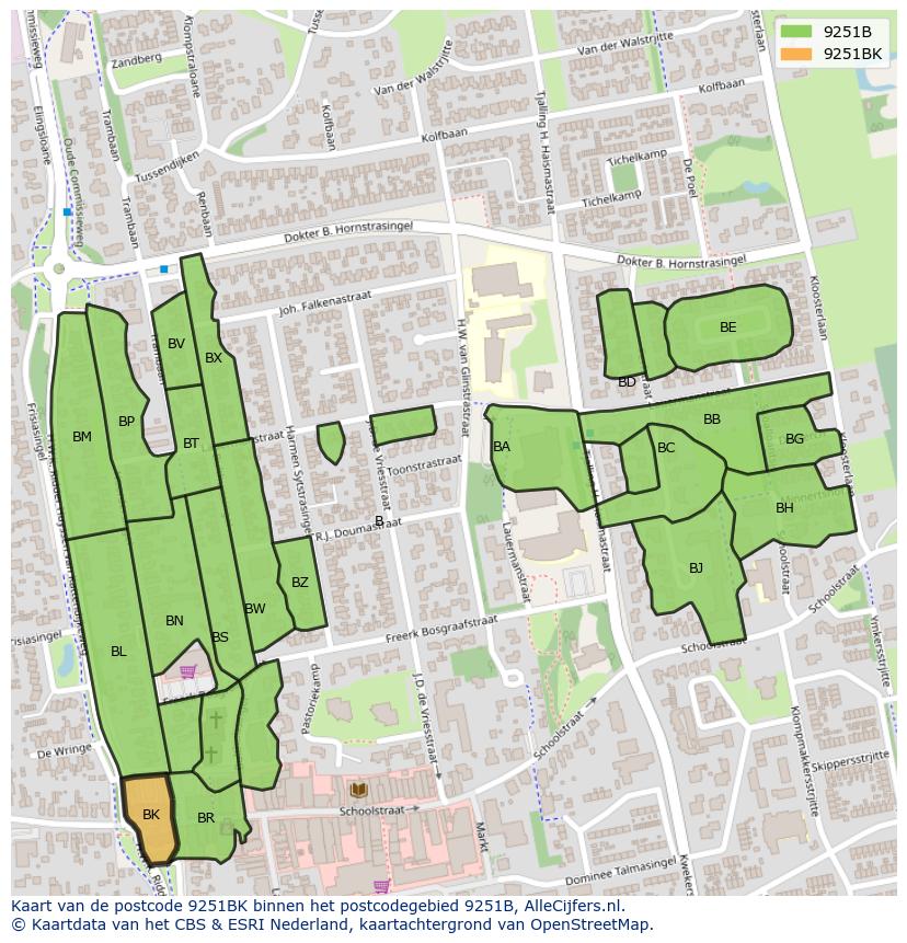 Afbeelding van het postcodegebied 9251 BK op de kaart.