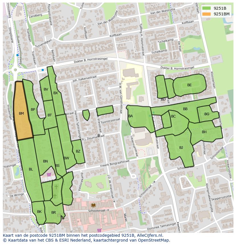 Afbeelding van het postcodegebied 9251 BM op de kaart.