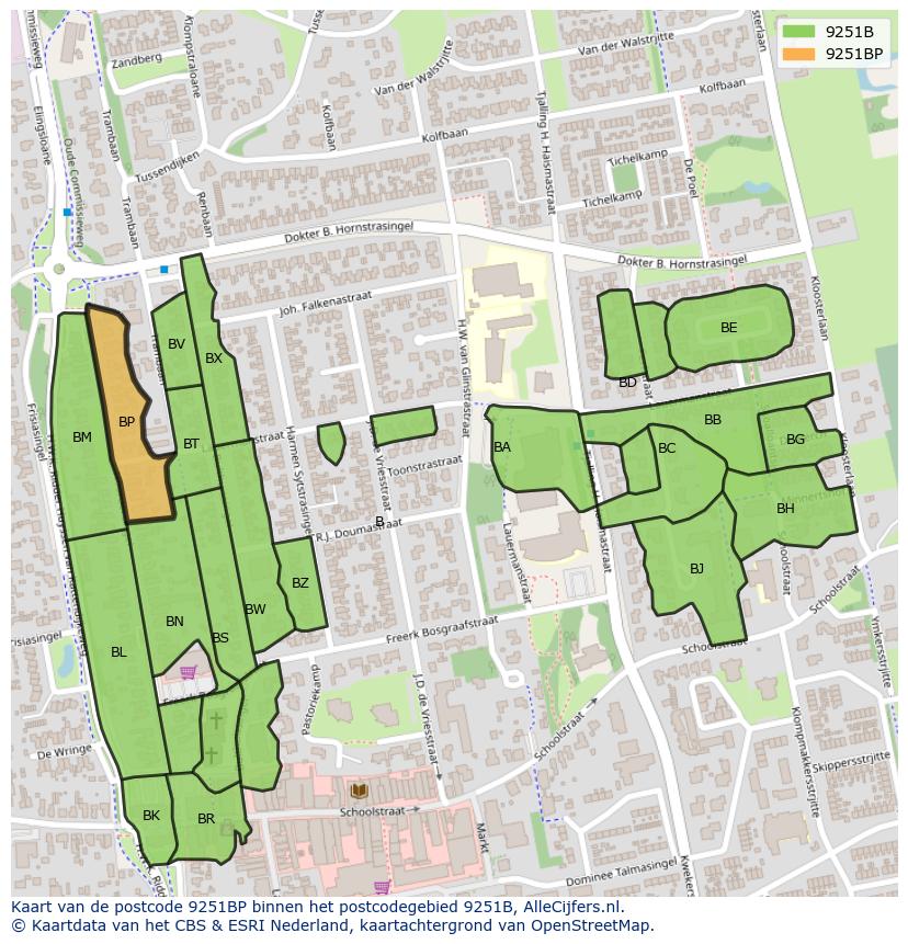 Afbeelding van het postcodegebied 9251 BP op de kaart.