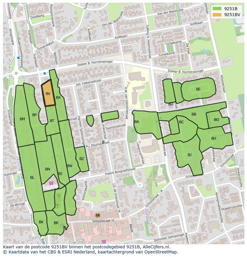 Afbeelding van het postcodegebied 9251 BV op de kaart.