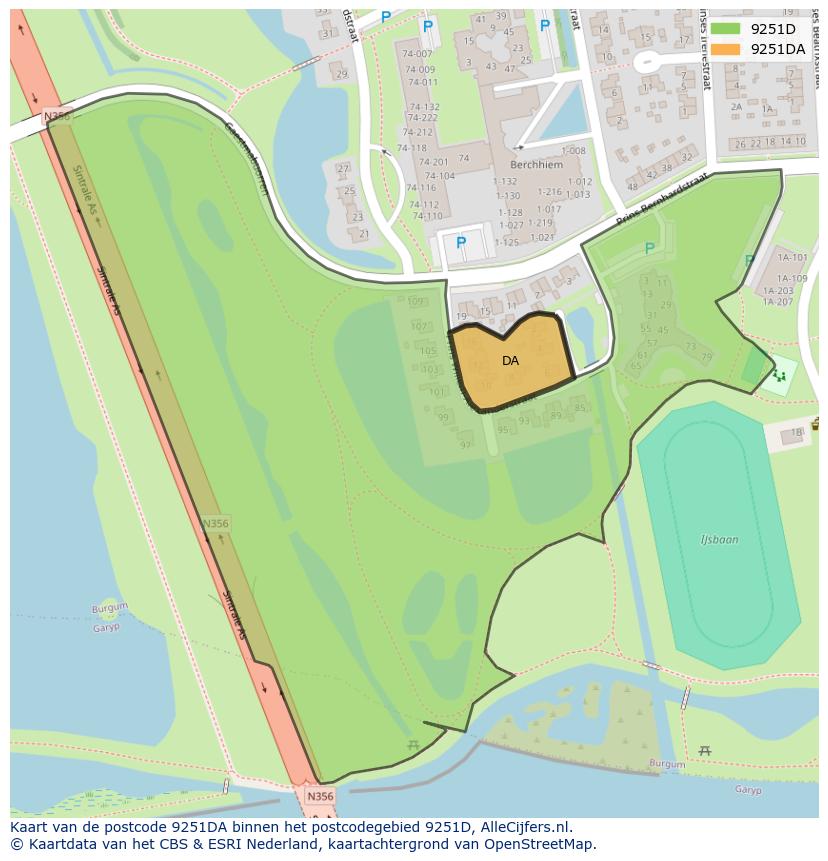 Afbeelding van het postcodegebied 9251 DA op de kaart.