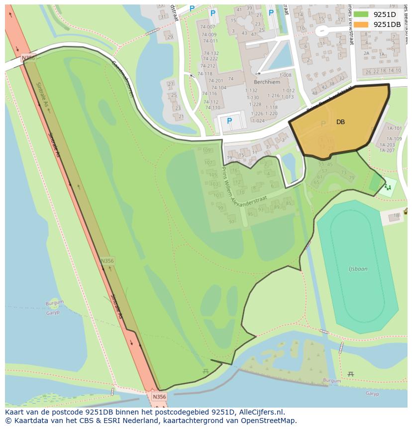 Afbeelding van het postcodegebied 9251 DB op de kaart.