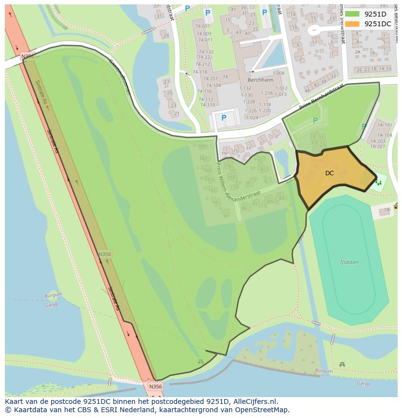 Afbeelding van het postcodegebied 9251 DC op de kaart.