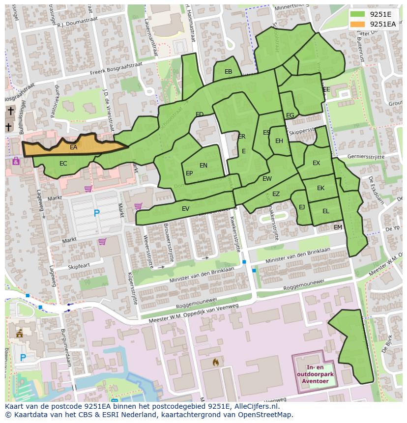 Afbeelding van het postcodegebied 9251 EA op de kaart.