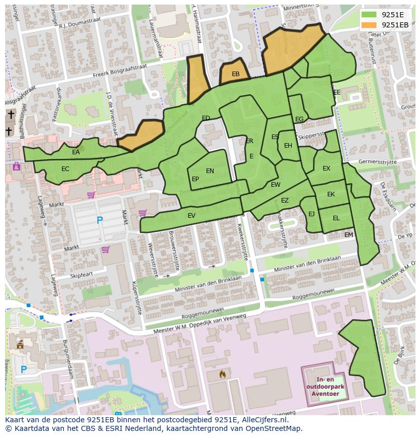 Afbeelding van het postcodegebied 9251 EB op de kaart.