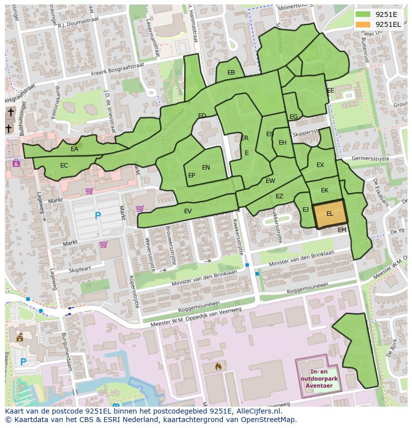 Afbeelding van het postcodegebied 9251 EL op de kaart.
