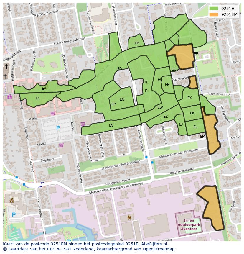Afbeelding van het postcodegebied 9251 EM op de kaart.