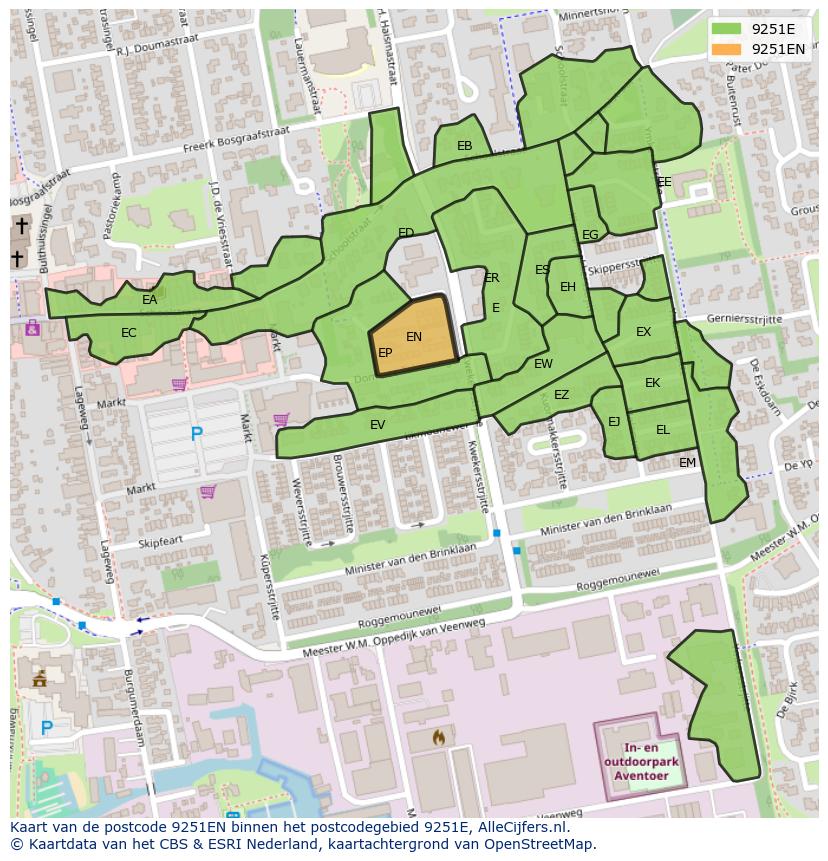 Afbeelding van het postcodegebied 9251 EN op de kaart.