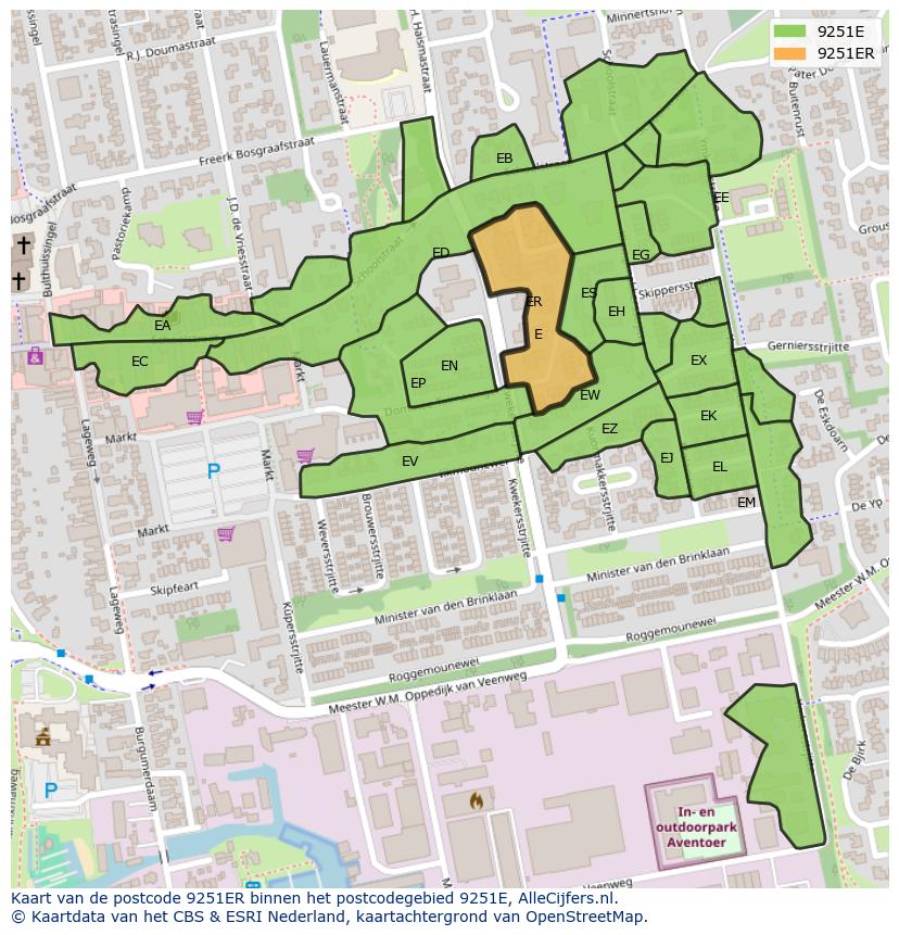 Afbeelding van het postcodegebied 9251 ER op de kaart.