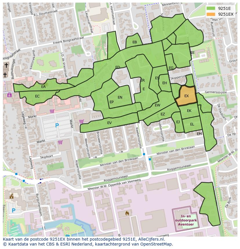 Afbeelding van het postcodegebied 9251 EX op de kaart.