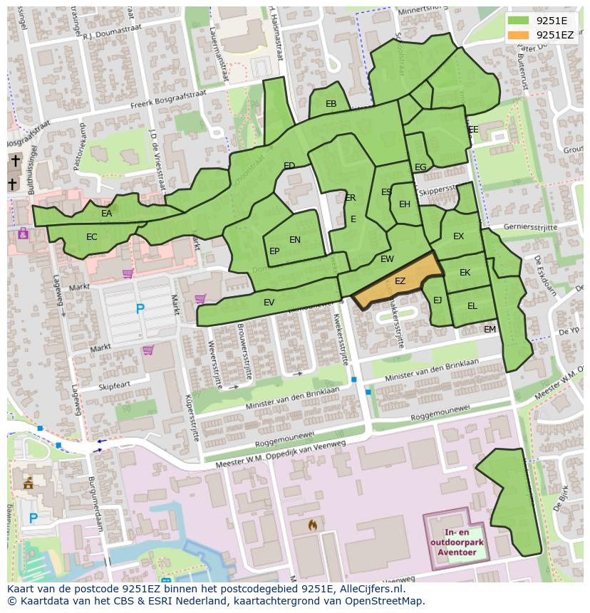 Afbeelding van het postcodegebied 9251 EZ op de kaart.