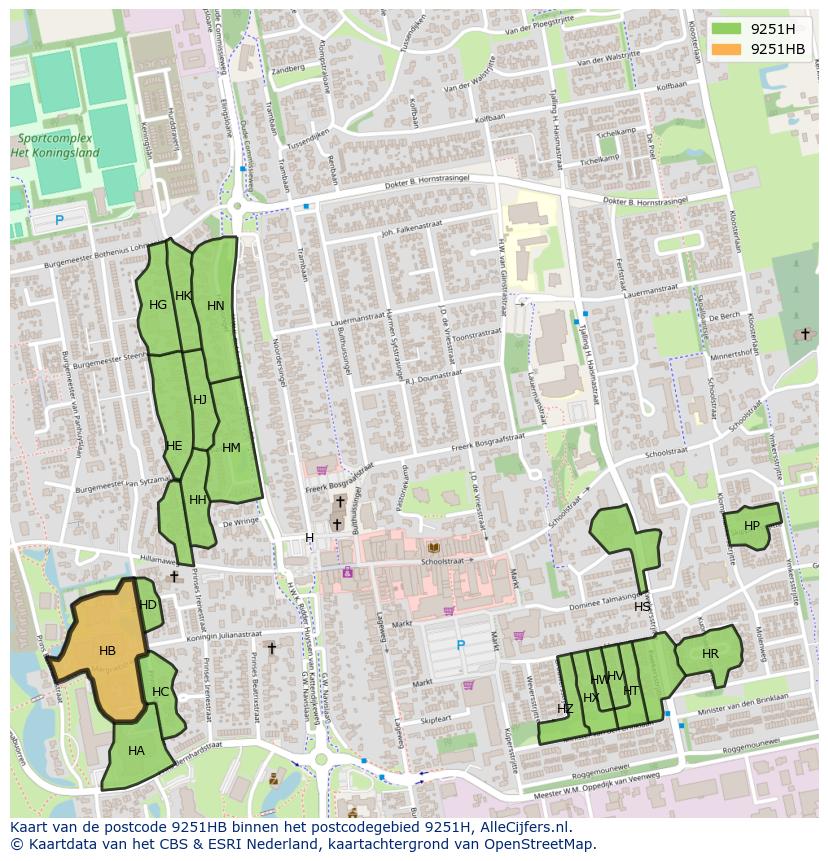 Afbeelding van het postcodegebied 9251 HB op de kaart.