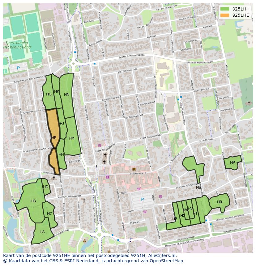 Afbeelding van het postcodegebied 9251 HE op de kaart.