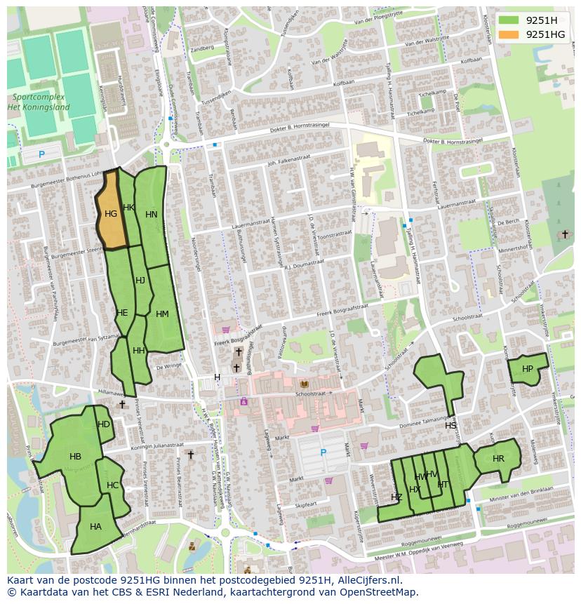 Afbeelding van het postcodegebied 9251 HG op de kaart.