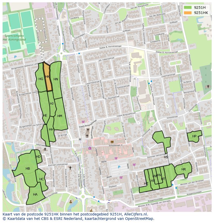 Afbeelding van het postcodegebied 9251 HK op de kaart.