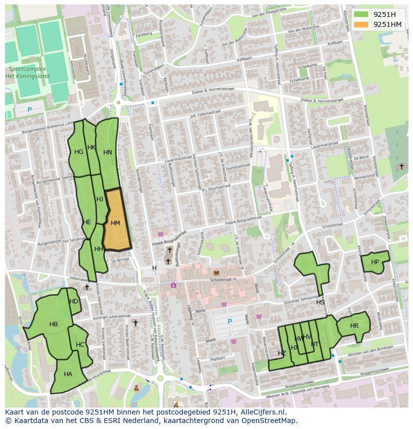 Afbeelding van het postcodegebied 9251 HM op de kaart.